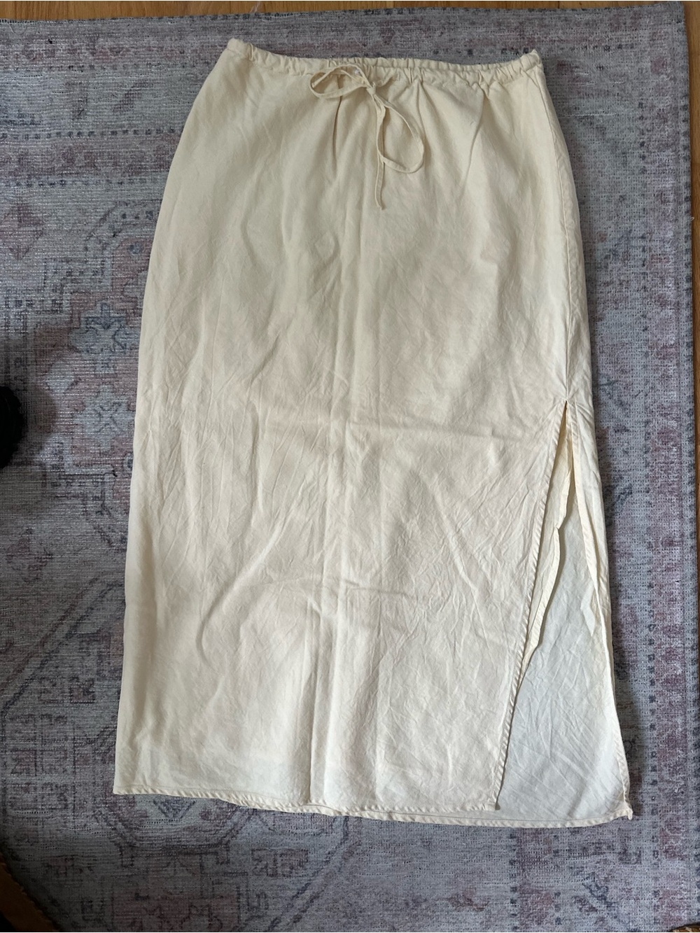Women's Pale Yellow Drawstring Midi Skirt
